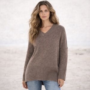 Mersea Montauk V-Neck Sweater Antler Brown One Size Relaxed Cozy Knit Boho